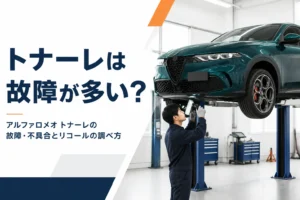 サービス工場でSUVを点検している整備士