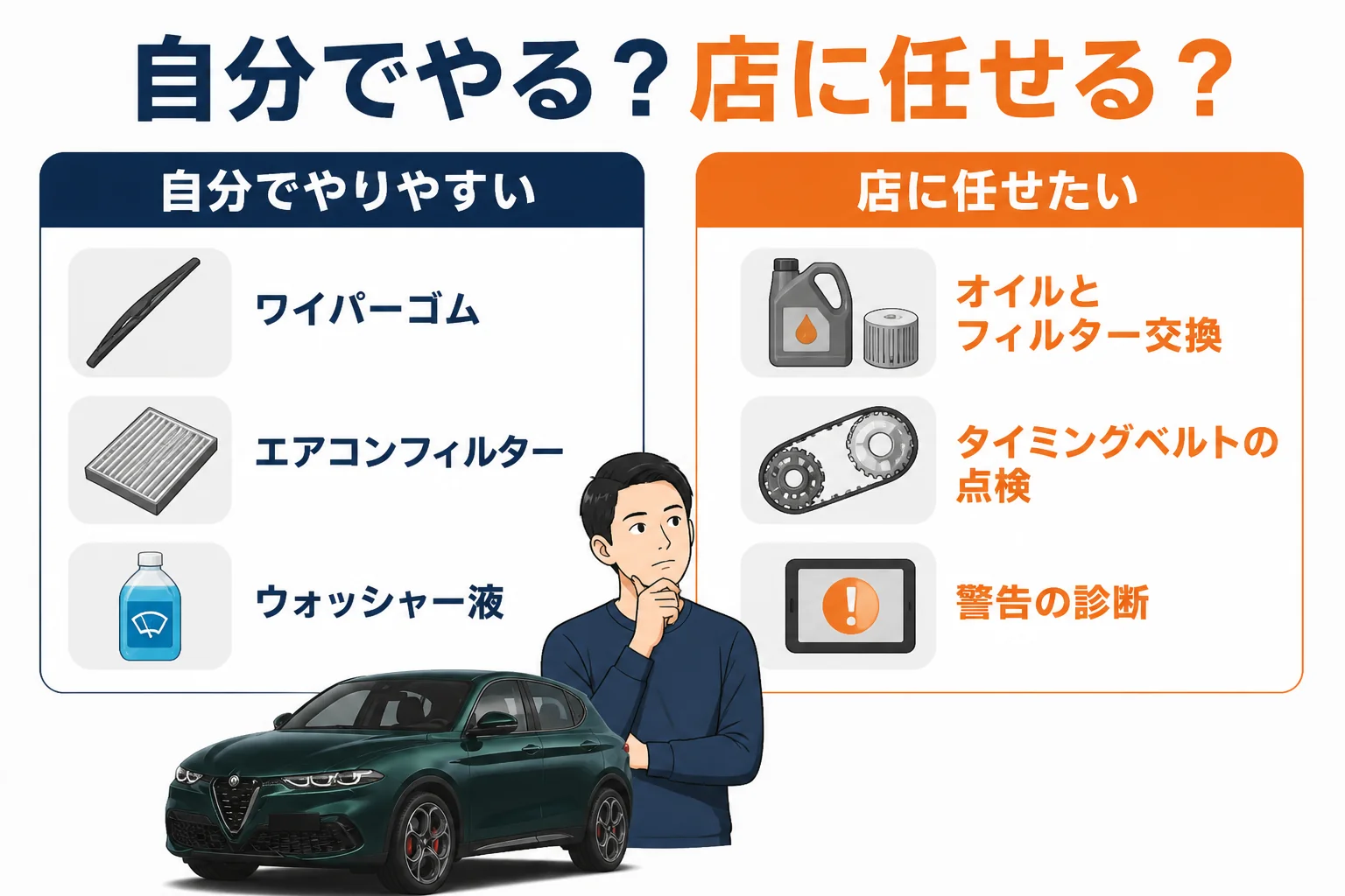 自分でできる作業と店に任せたい作業を分けた図解