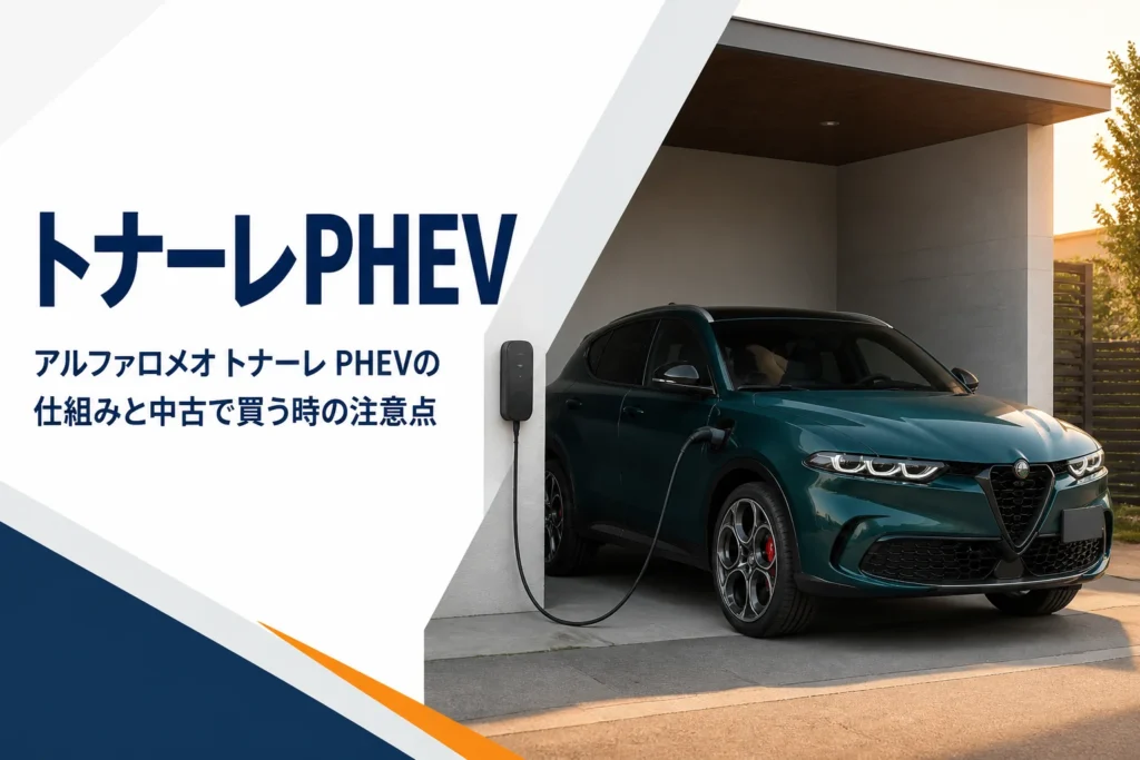 ガレージで普通充電ケーブルをつないだ緑色のSUV